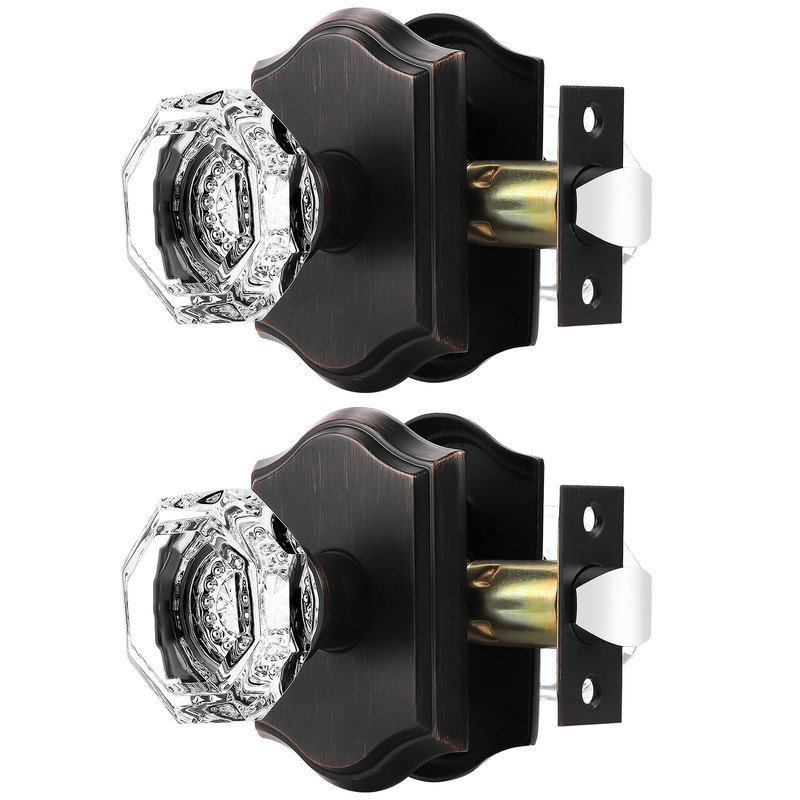 Crystal Passage Door Knobs, Antique Bronze