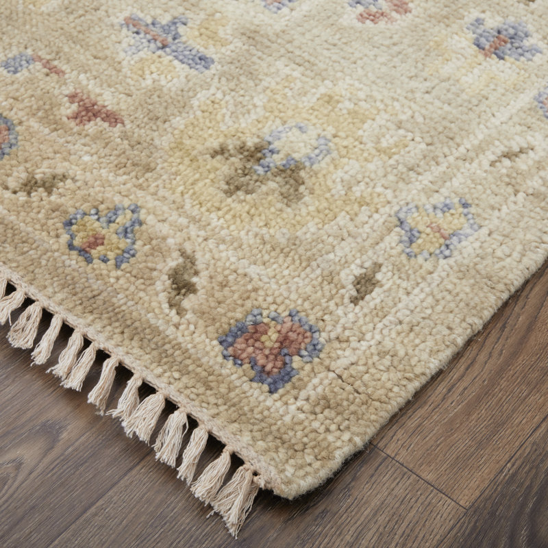 Abinesh Wool Floral Area Rug, Rectangle 12' x 15', Brown/Tan