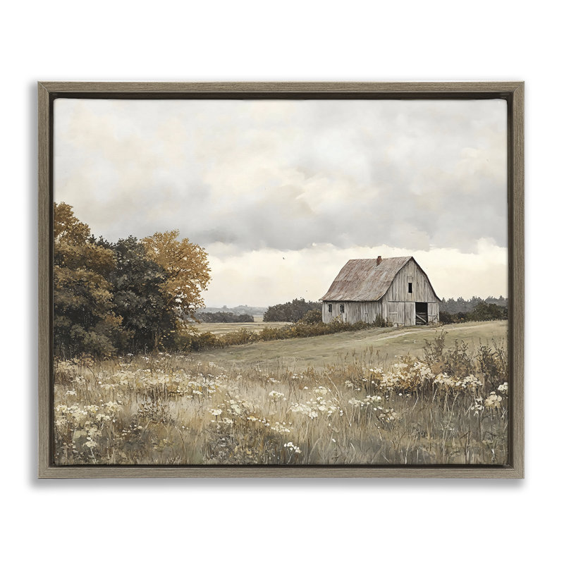 Muted Autumn Barn Meadow Floating Frame, design by LSR Design Studio, 25" H x 31" W, Montalcino Elm Floater Frame