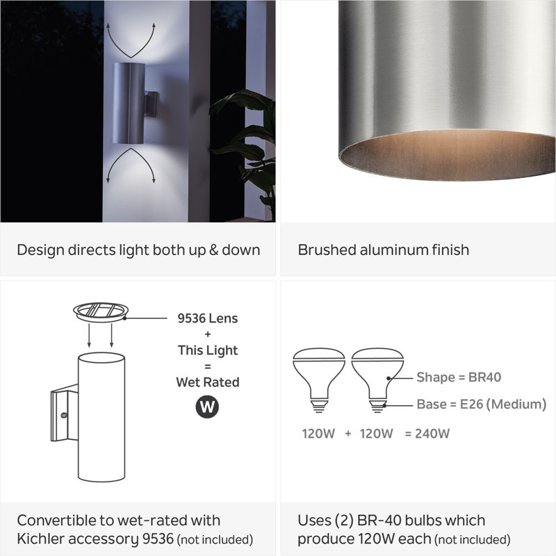 Applique murale d'extérieur à 2 lumières Allrud, Aluminium brossé