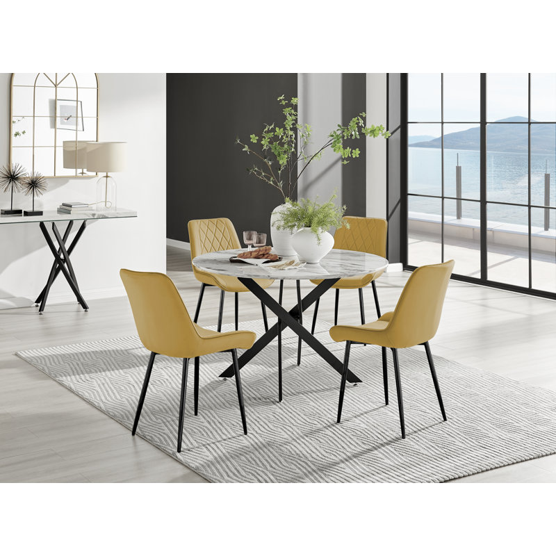 Eubanks 4 - Person Dining Set, Mustard/Black