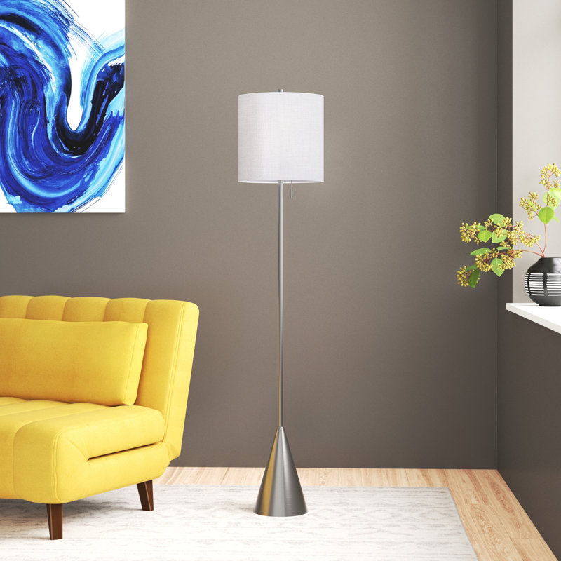 Lampe sur pied 64 po Galan, Nickel brossé, Blanc