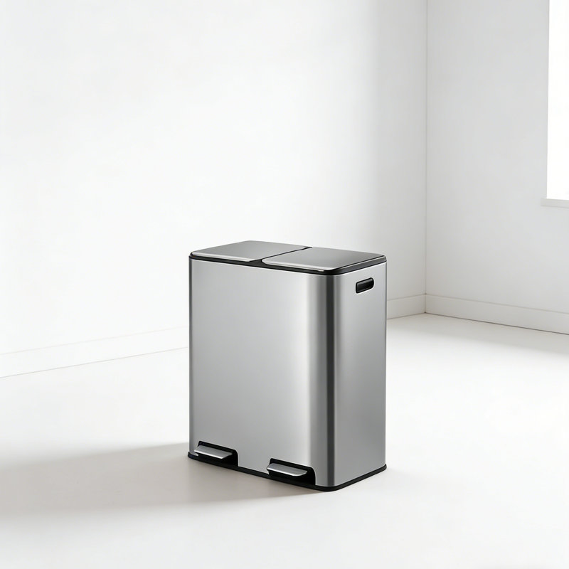Poubelle double 16 gallons avec couvercle, poubelle de recyclage en acier inoxydable, poubelle à pédale avec 2 seaux amovibles pour la cuisine