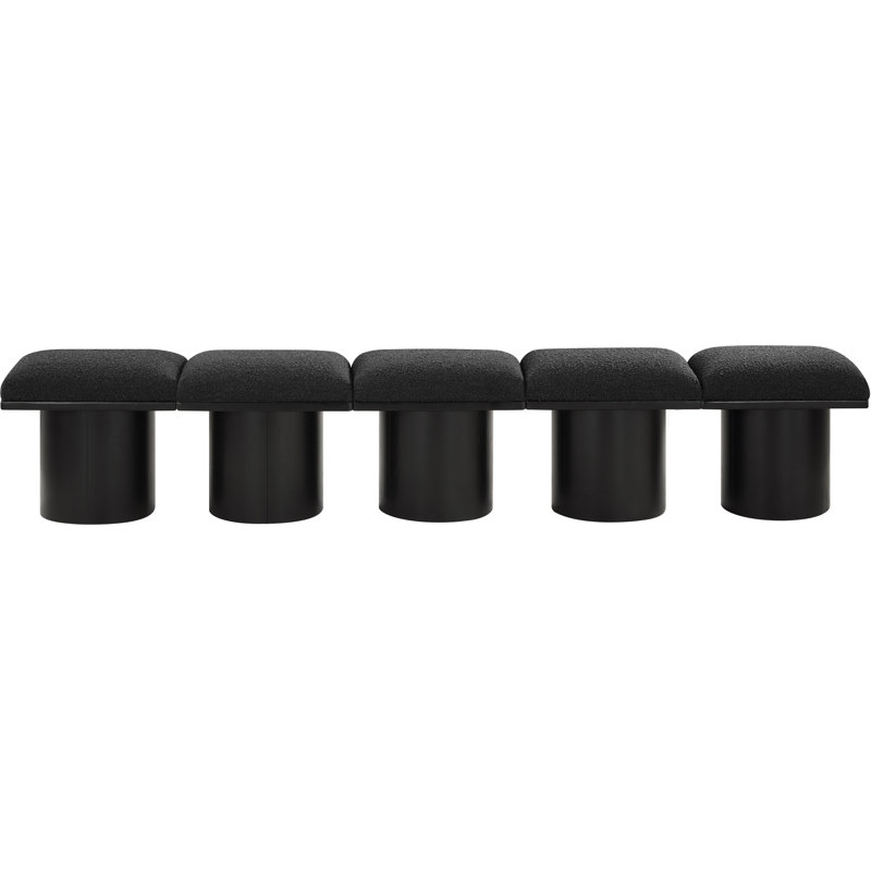Banc rembourré Horatia, Tissu bouclé noir, H 17,5 po x l 90 po x P 15,5 po, Noir, noir, noir, noir