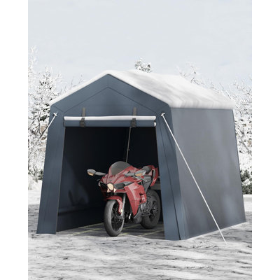 6 x 8 ft Portable Storage Shed with Roll-Up Door, Grey Steel Frame Garage Tent for Motorcycle, ATV, Bicycle & Garden Tools