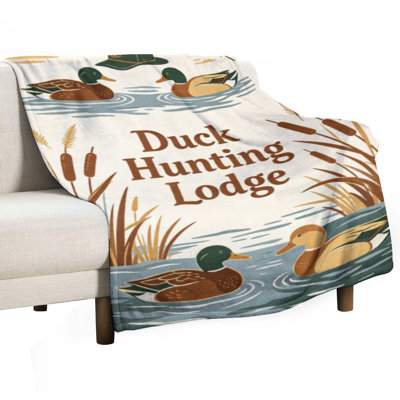 Duck Hunting Lodge With Ducks And Reeds Pattern Luxury Flannel Throw Blanket, Soft Warm Fuzzy Blanket for Living Room Sofa Bed Home Decor