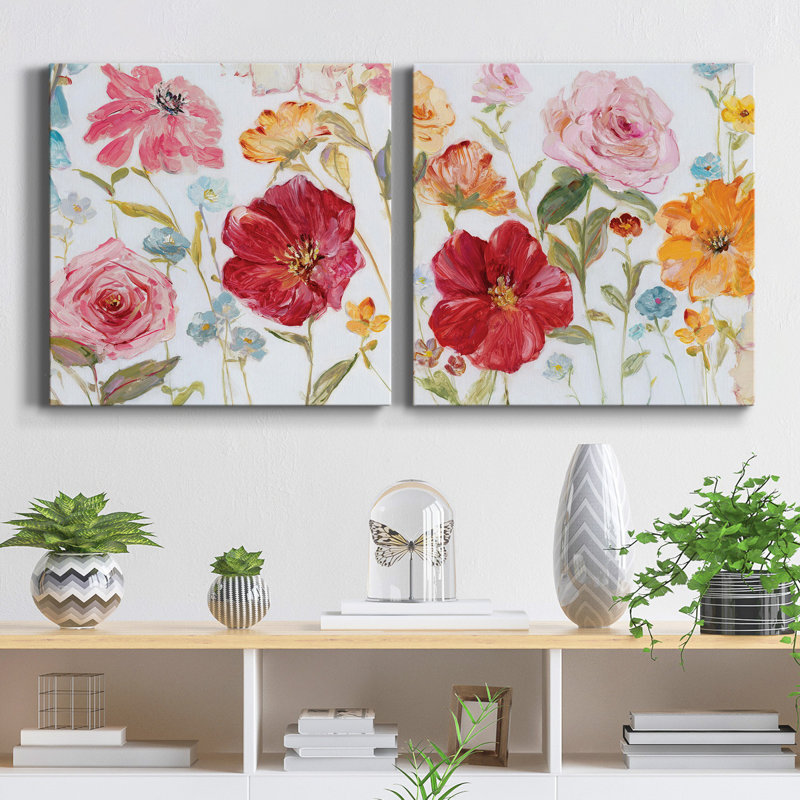Wildflower Whimsy I - ensemble de 2 reproductions d'art sur toile tendue, H 32 po x l 64 po x P 1 po