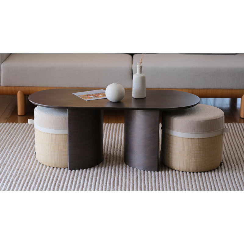 Kangaroo Solid Wood Coffee Table, Gray, Beige