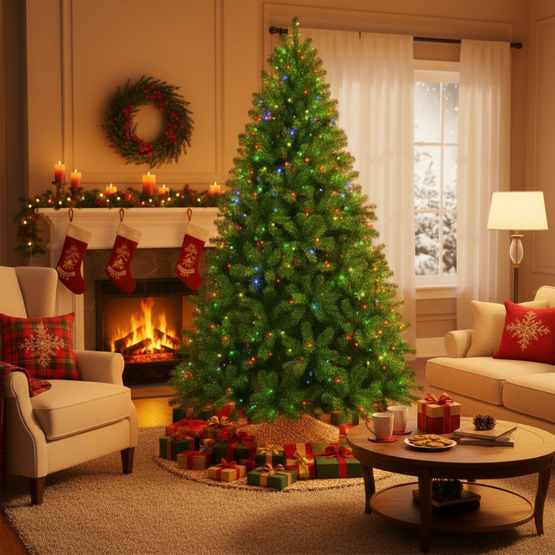 Arbre de Noël illuminé avec lumières pour la maison, décoration de fête, assemblage facile, support en métal, 6 pi