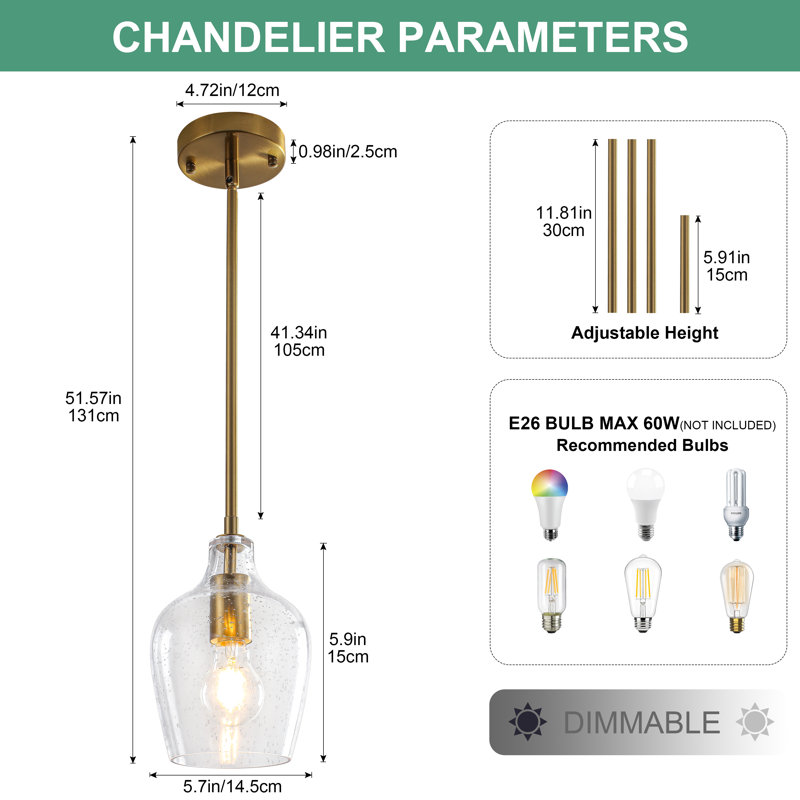 Luminaire suspendu en forme de cloche 1 lumière, 3 Pack