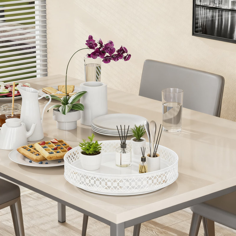 Heavy-Duty Metal Lazy Susan Turntable Organizer With 360-Degree Rotation, Raised Floral Edges And Non-Slip Base For Kitchen Cabinet, Pantry, Bathroom Countertop Storage