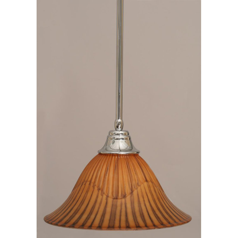 Stem Hung Pendant With Glass, Chrome, 14", Tiger Glass