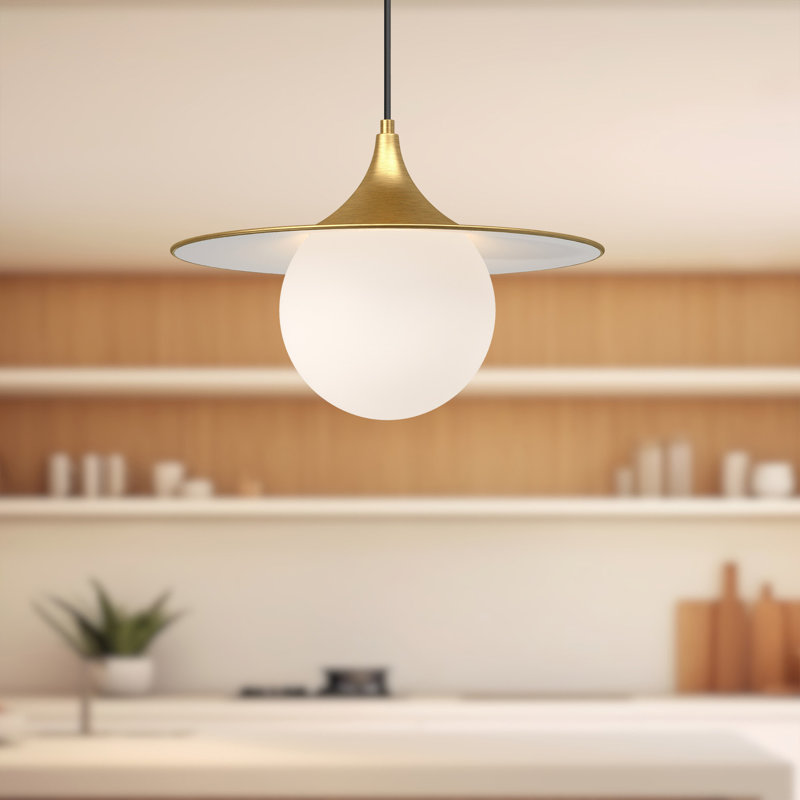 Luminaire suspendu conique à 1 lumière Hermit, Or brossé / verre opale mat, H 86,13 po x l 15,75 po x P 15,75 po