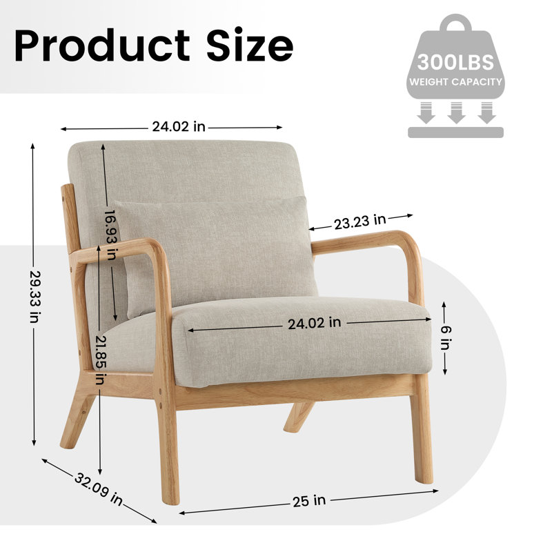 Accent Chair Set of 2 with Pillow Upholstered Mid-Century Chair Living Room Chair for Small Space Solid Wood Frame Reading Chair with Soft Thick Cushion Armchair for Bedroom Balcony Lightgrey