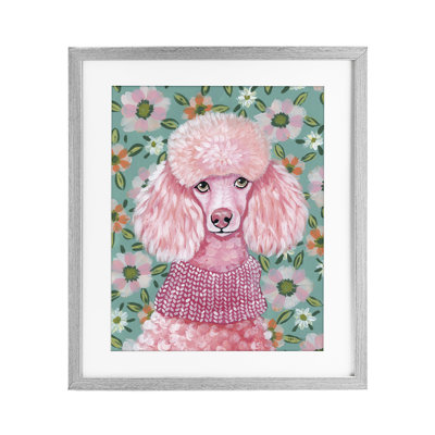 Floral caniche en rose, reproduction encadrée sous verre, design par Yvette St. Amant