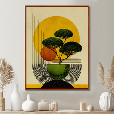 Green And Yellow Bohemian Minimalist Geometric Bonsai - Bonsai Wall Art, Green Asian Canvas Print
