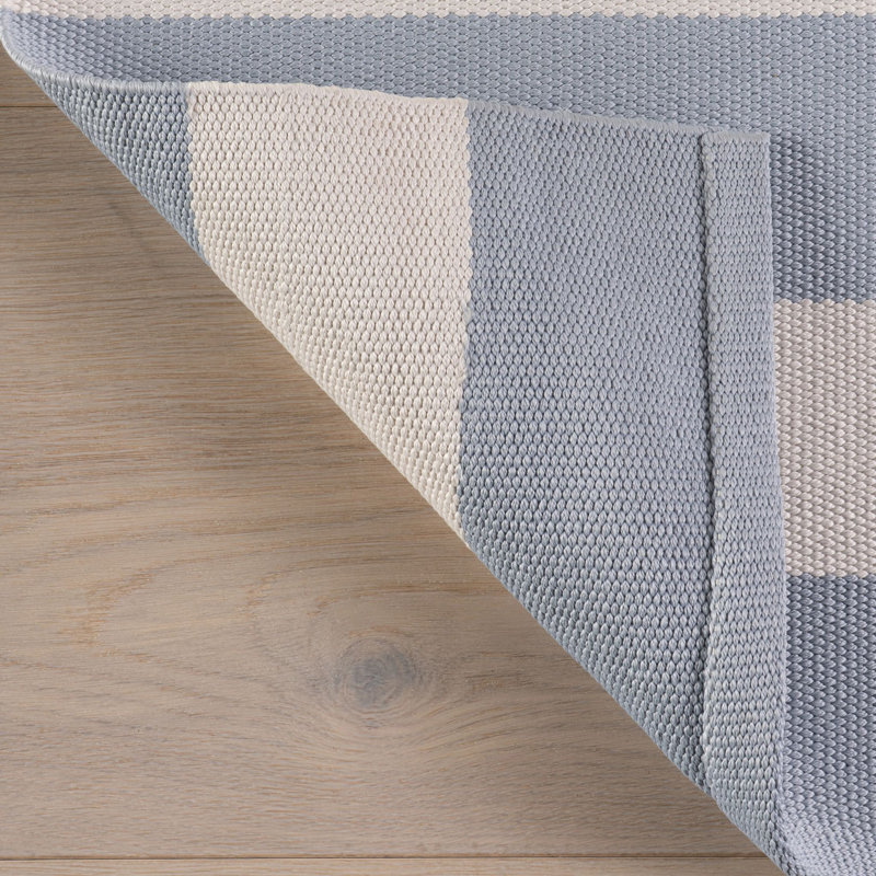 Banks Stripe Swedish Blue Handwoven Indoor/Outdoor Rug, Rectangle 3' x 5'