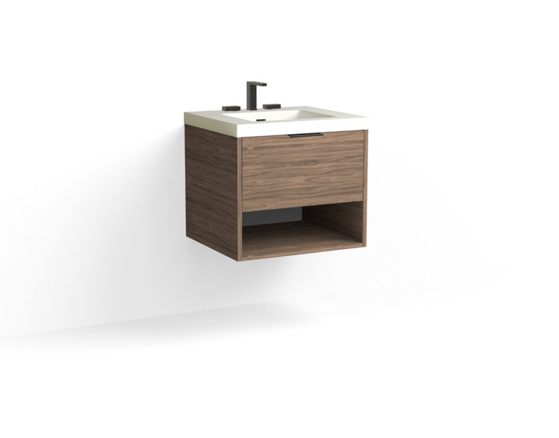 Modo 24" W Wall Mounted Single Bathroom Vanity , Matte White/Single, Biondo, Polished Nickel