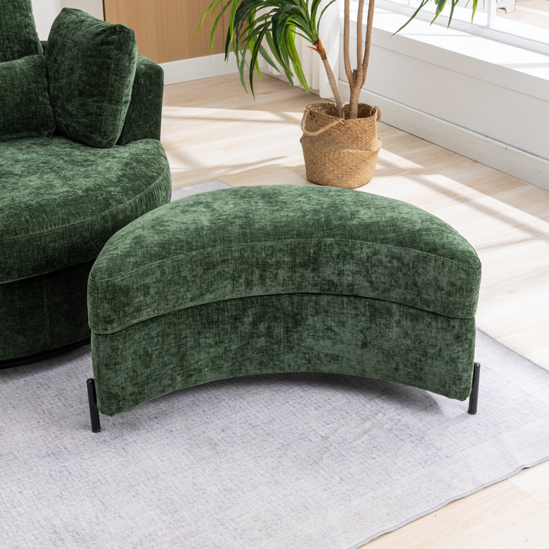 Achorn 32.8" W Upholstered Storage Ottoman, Green Chenille