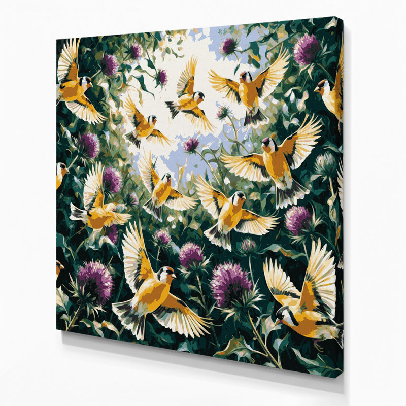 Art mural oiseaux, chardonneret américain, bleu, H 16 po x l 16 po