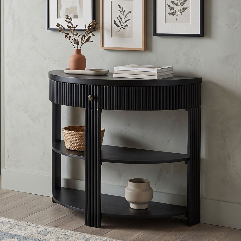 Console avec tiroir et deux tablettes, Noir