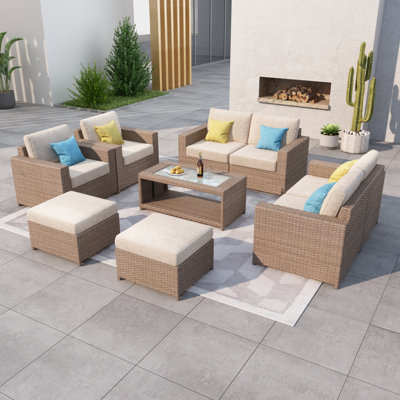 Fully Assembled 8 - Person Outdoor Sectional Seating Group With Cushions
