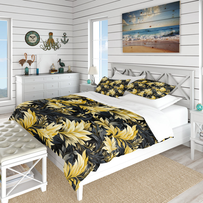 Yellow And Blue Tropical Plants Pattern I - Ensemble de housse de couette tropical