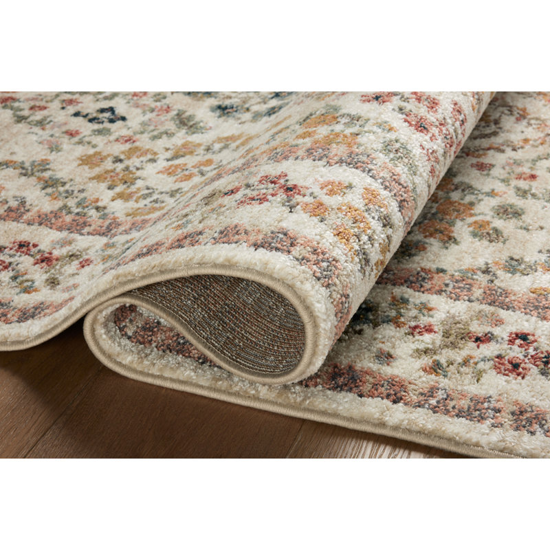Cream Floral Trellis Synthetic Area Rug 3'11" x 5'7"