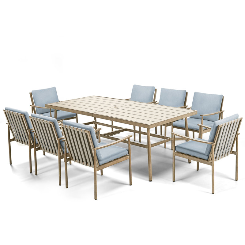 Ensemble repas extérieur pour 9 personnes Mariène, Beige, Bleu