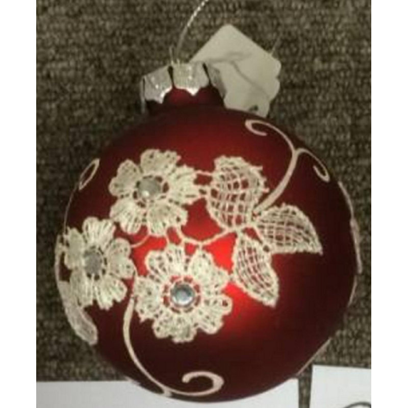 Ornement boule de Noël floral rouge et blanc