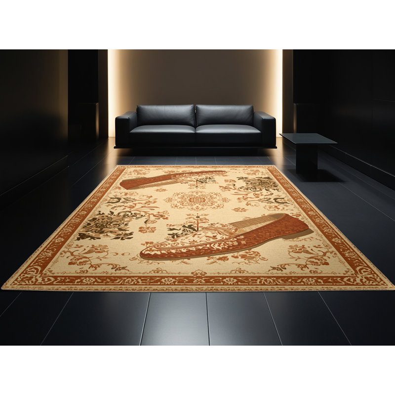 Tapis oriental beige moelleux en peluche douce - reliure beige, 2 x 3