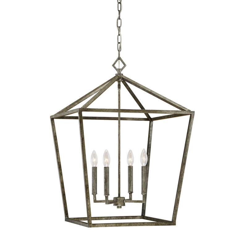 Lustre géométrique à 4 lumières Poisson, Argent argent, H 28,5 po x l 20 po x P 20 po