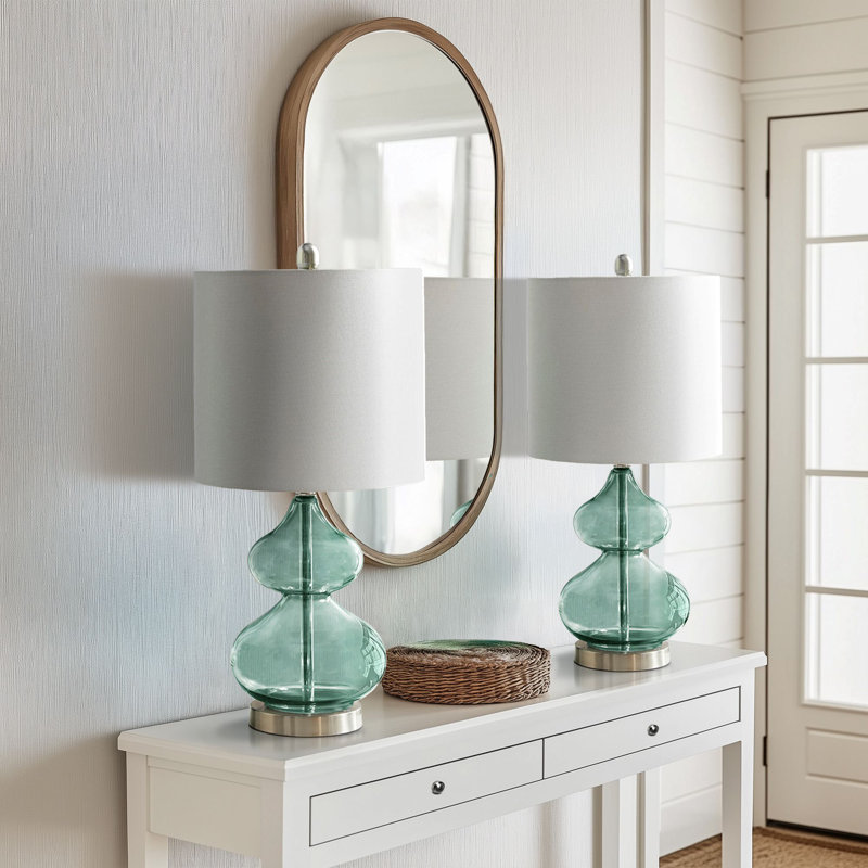 Ayube Ellipse Curved Gourd Glass Table Lamp, Blue