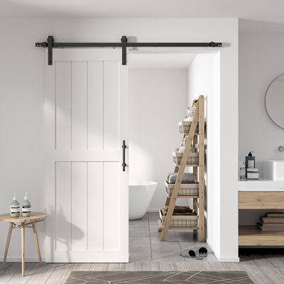 Porte de grange en bois manufacturé à panneaux en PVC avec trousse de quincaillerie