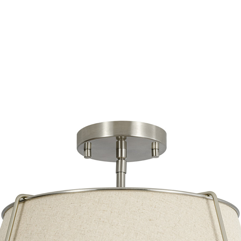 Plafonnier semi-encastré cylindrique en lin à 4 lumières Nyjel Classical, Nickel, Beige