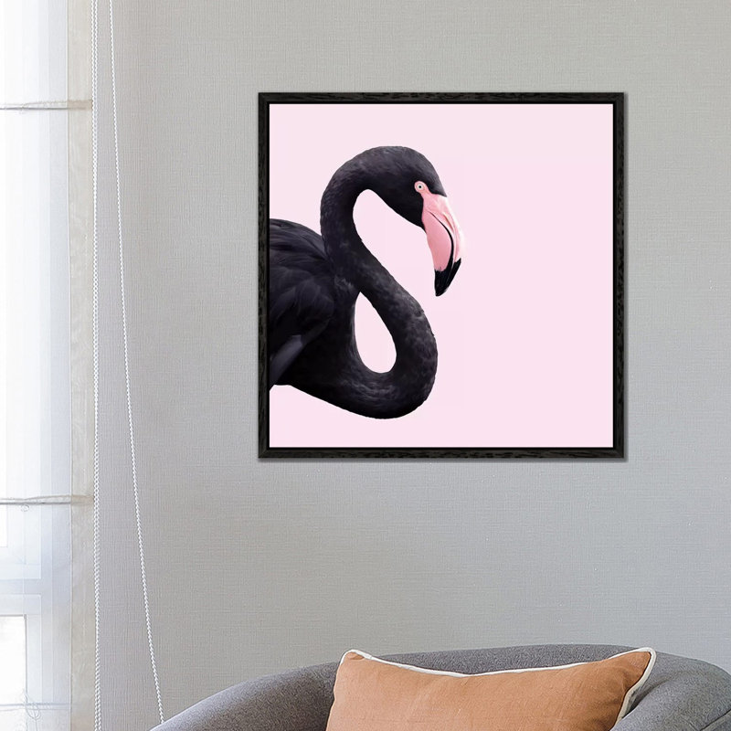 Black Flamingo by Paul Fuentes - Print on Canvas, Black Framed, 93.98 cm H x 93.98 cm W