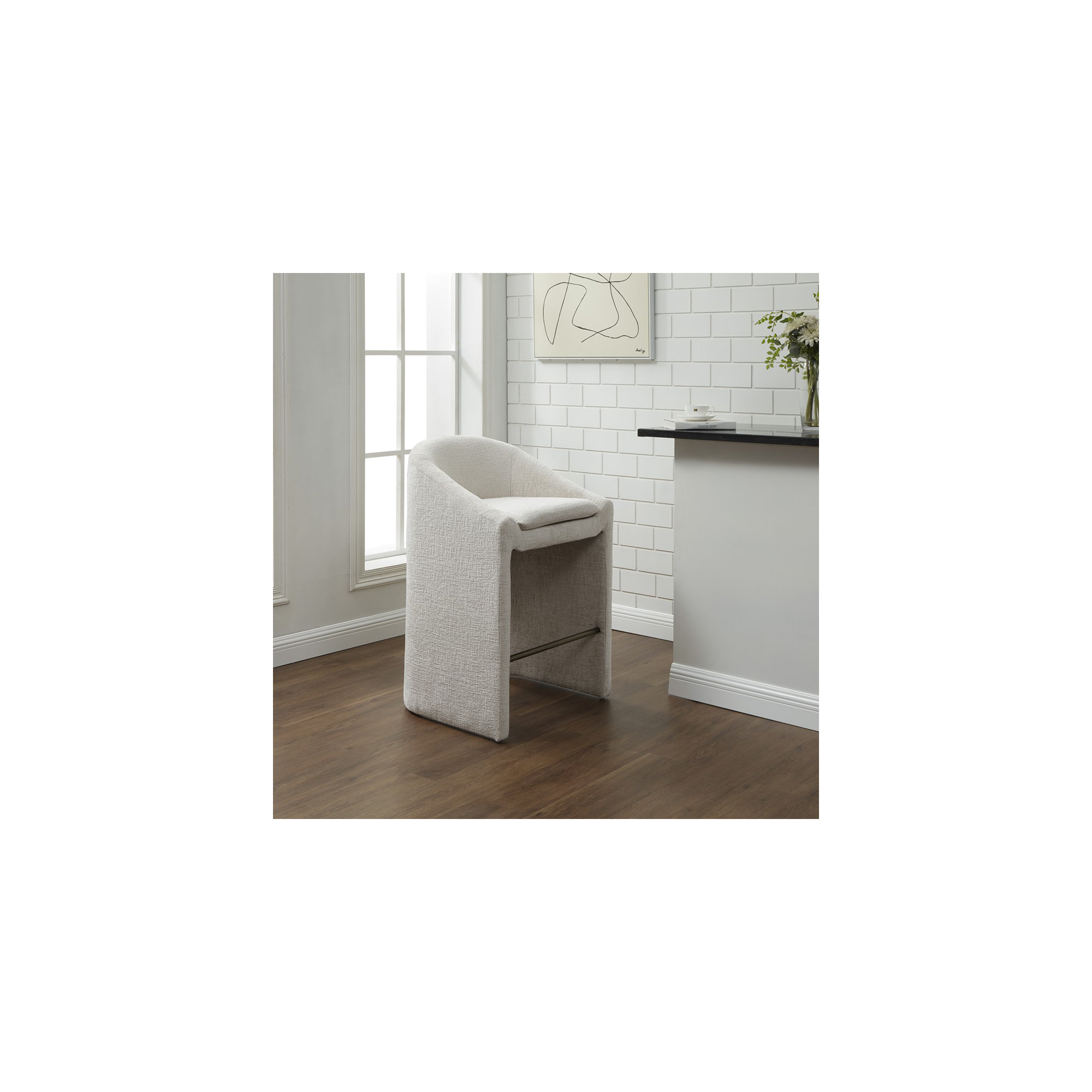 Kagan Upholstered Chenille Bar & Counter Stool, Bar Stool (30.7" Seat Height), Cream