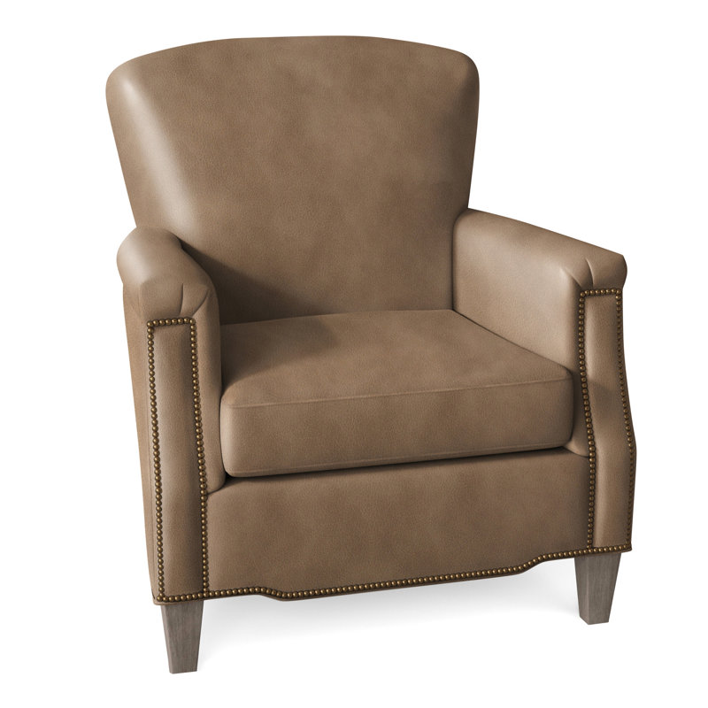 Vincent Armchair, French Natural, Stone, Aspen Lenado Brown Genuine Leather