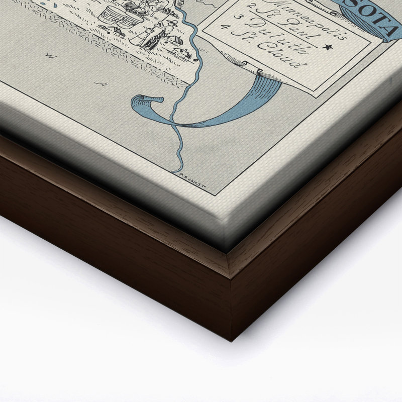 Carte illustrée du Minnesota, H 11 po x l 14 po, Canevas, Encadrement brun