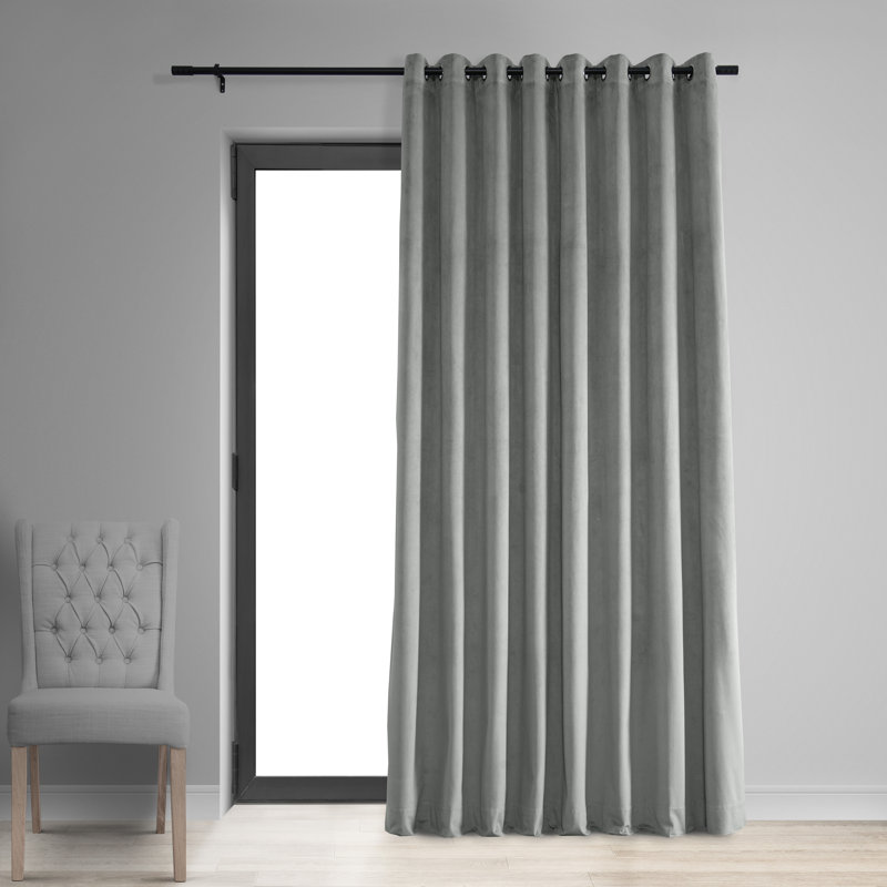 Indianapolis Extra Wide Signature Velvet Curtains for Bedroom Blackout Curtains Living Room Window Single Panel, Silver Gray