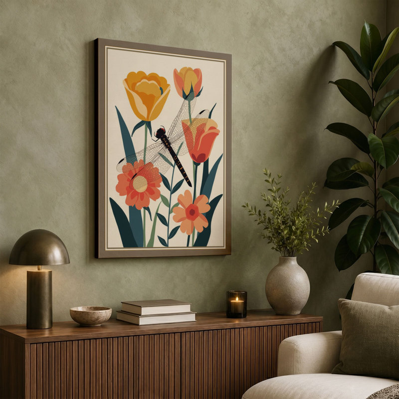 Arrangement with Bee Botanical - Wrapped Canvas, 24x16 - 61.0 x 40.6 cm, Sage Border
