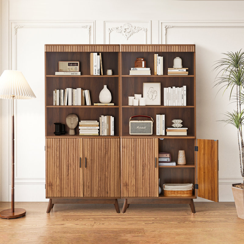 68'' Tall Storage Bookcase With Cabinet, Walnut