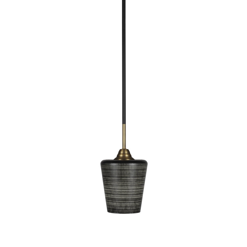 Ahern Stem Hung Pendant With 6" Glass, White Matrix, Matte Black/Brass