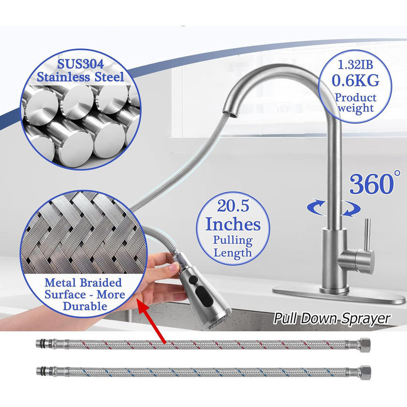 Matte Black Stainless Steel Pull Down Kitchen Faucet