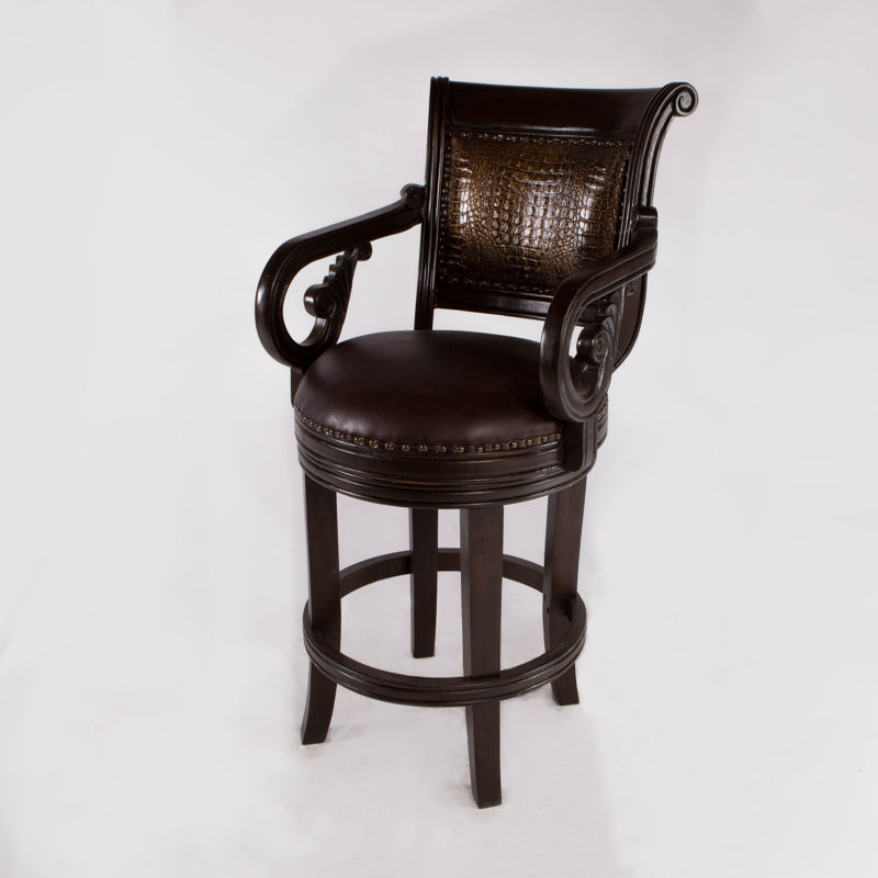 Bethany Swivel Upholstered Counter Stool with Solid Wood Frame, Dark Walnut, Bar Stool (30" Seat Height)