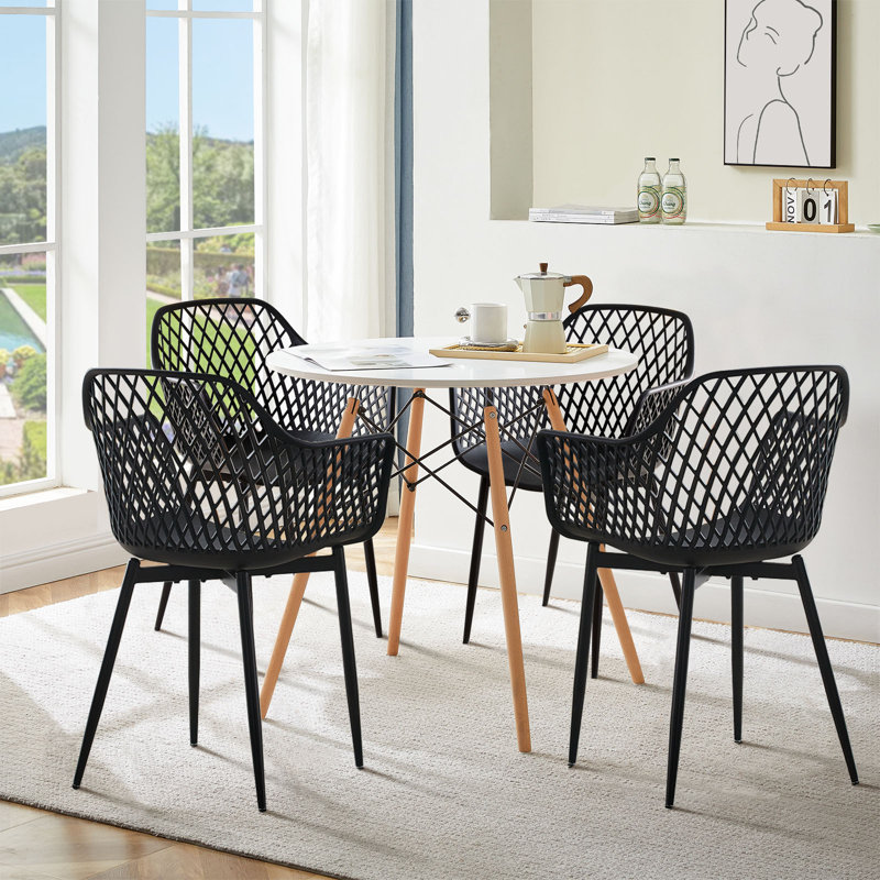 Stylish Dining Room Table Set For 4, Elegant 5-Piece Round Dining Table Set (White And Black), White