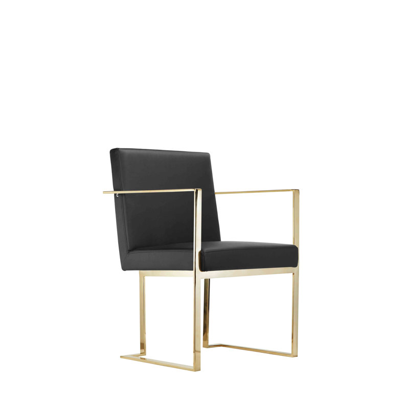 Chaise rembourrée Dexter, Similicuir noir, Or