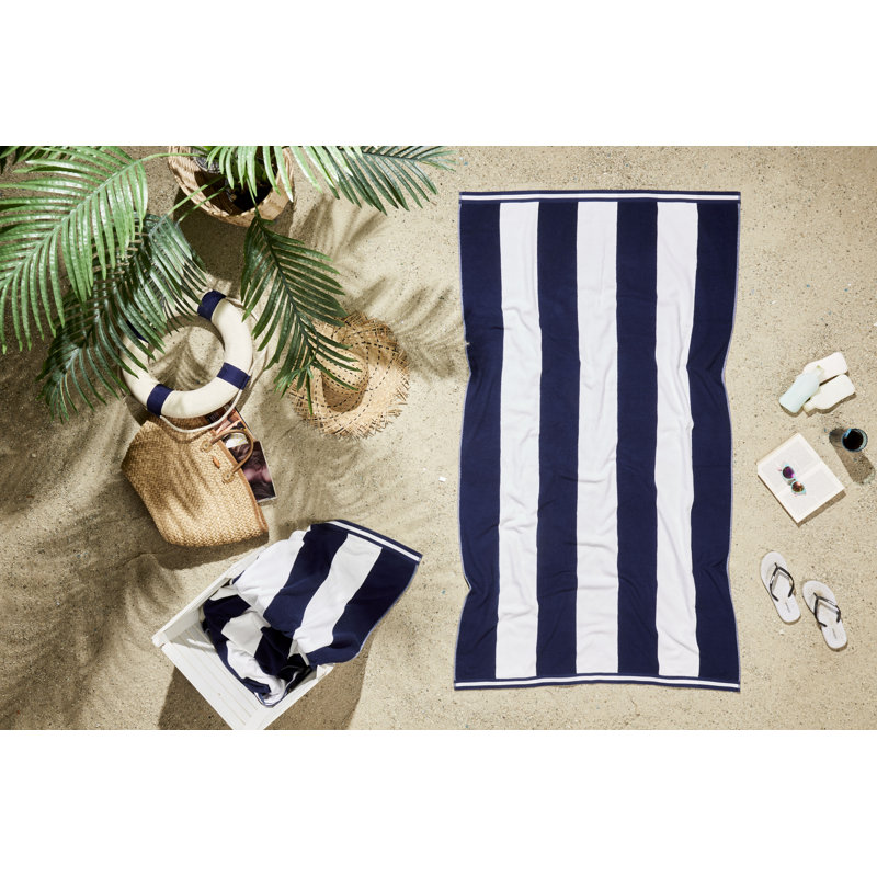 Serviette de plage Ozdilek Cabana 40 * 72 - 500 g / m², coton turc, 100% coton, luxe, séchage rapide, très grand, absorbant doux (bleu marine classique)