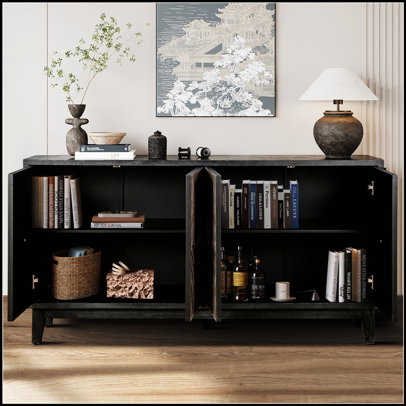 Buffet Mid-Century avec pieds en bois massif, crédence de 60 pouces pour les maisons modernes
