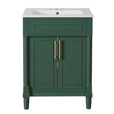 24" Bathroom Vanity With Integrated Ceramic Sink, Bathroom Cabinet With 2 Doors, Single Sink Bathroom Vanity For Small And Medium Restroom